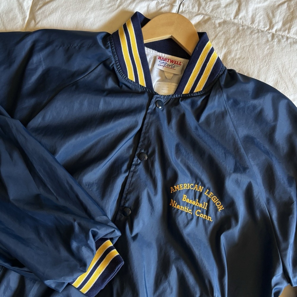 Vtg 70s Hartwell Sports Satin Bomber American Legion Baseball Niantic CT Mens L